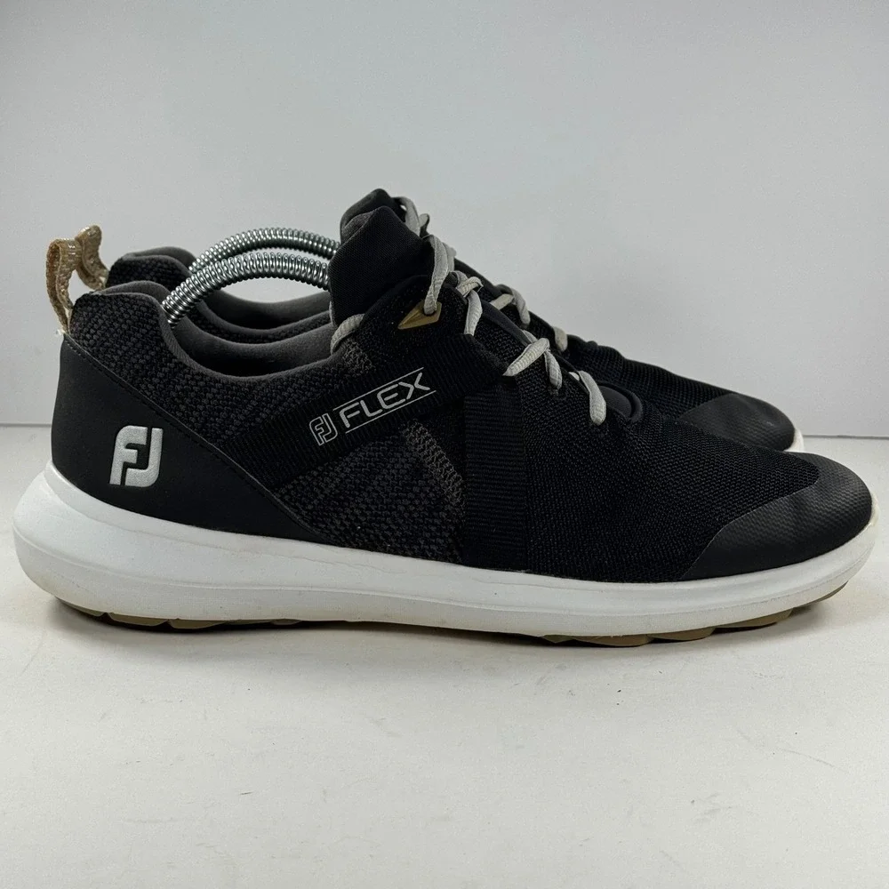 FootJoy FJ Flex Men's Golf Shoes Soft Spike Black‎ White Size 10 M